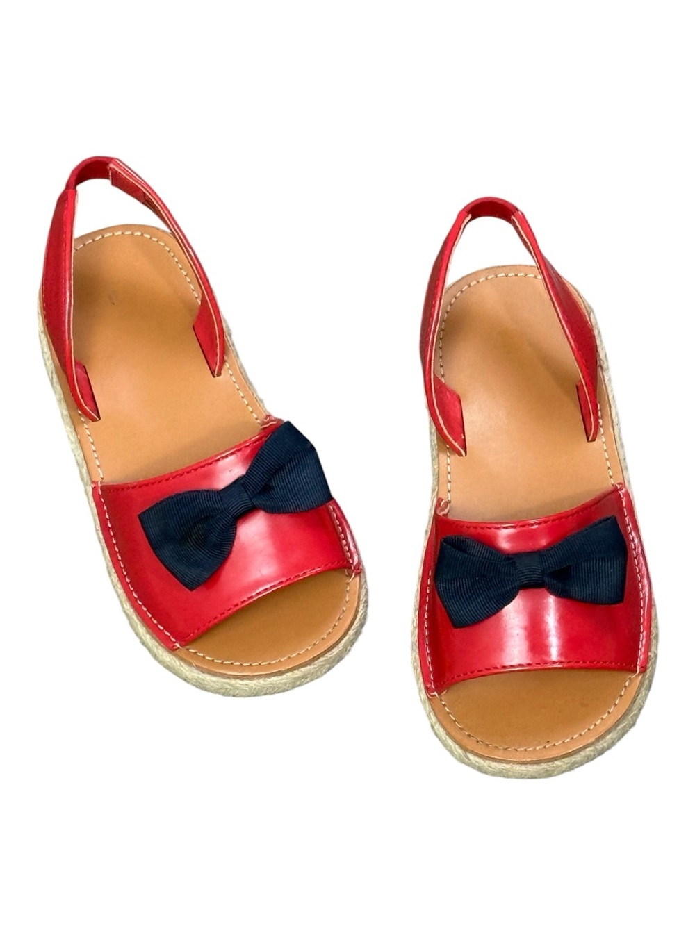 Girls Red Bow Espadrille Sandals with Navy Blue Bow